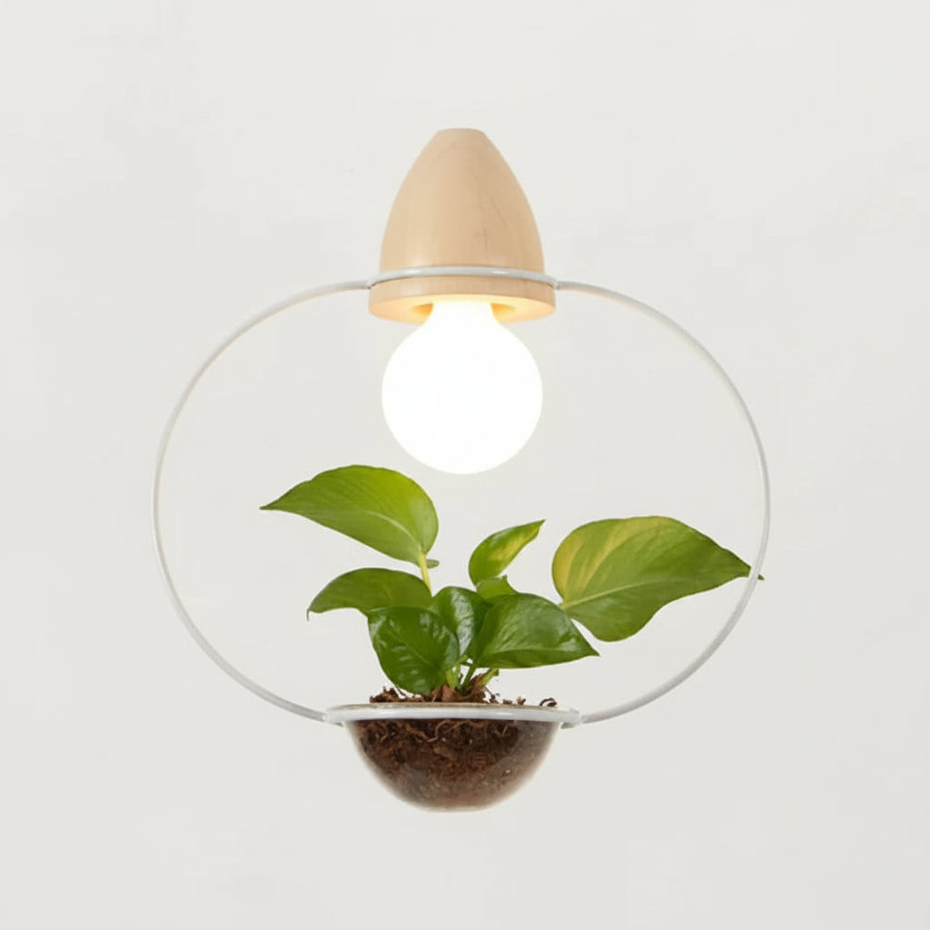Moktan Sabai Art Deco LED Plant Pendant Light Wood Base Rustic Hanging Lamp for Dining Cafe Bar C WHITE