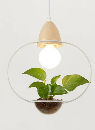 Moktan Sabai Art Deco LED Plant Pendant Light Wood Base Rustic Hanging Lamp for Dining Cafe Bar C WHITE