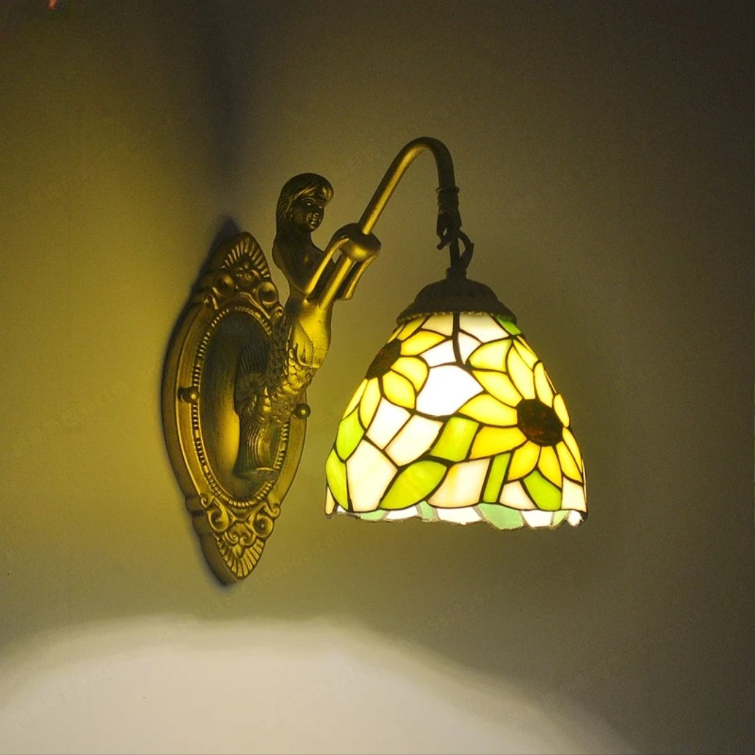 Moktan Sabai 6" Tiffany Style LED Wall Lamp Mermaid Glass Bedroom Living Room Vanity Light G