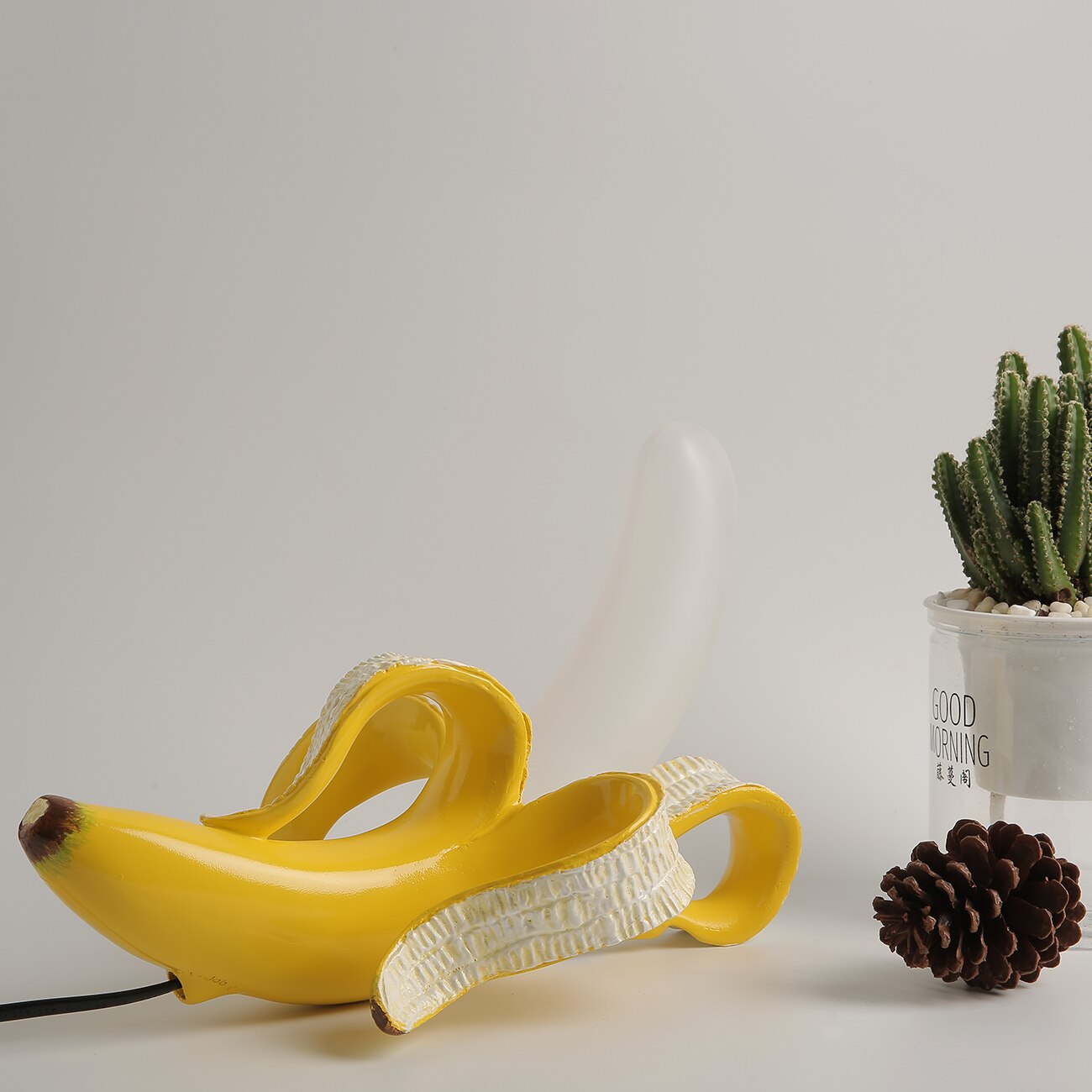 Moktan Sabai Banana Table Lamp Art Deco Brass Chrome Accent Light Sitting Yellow
