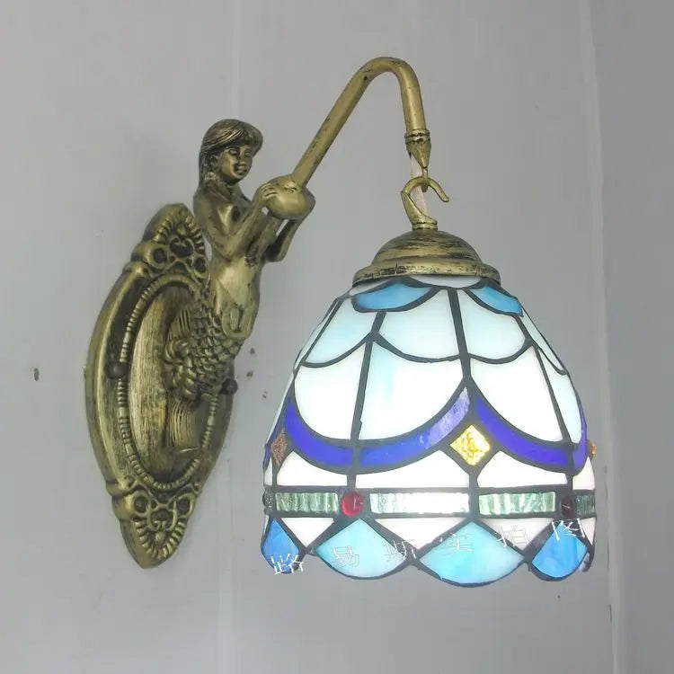 Moktan Sabai 6" Tiffany Style LED Wall Lamp Mermaid Glass Bedroom Living Room Vanity Light B
