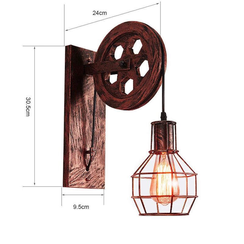 Moktan Sabai Vintage Industrial Pulley Wall Sconce LED Bedroom Mirror Retro Wall Light