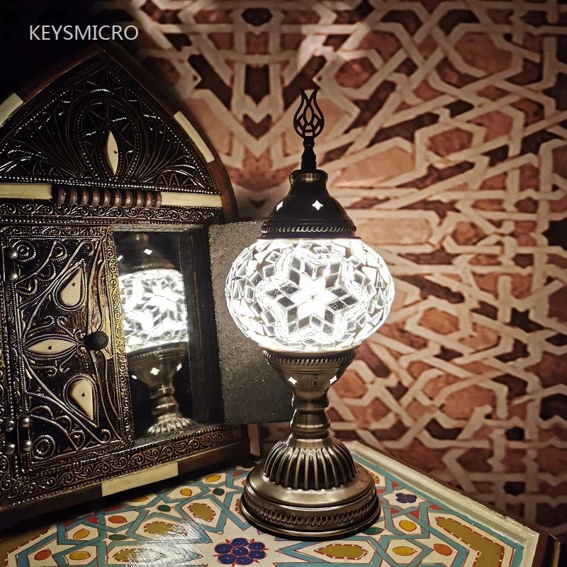 Moktan Sabai Turkish Mosaic Table Lamp Handcrafted Stained Glass Vintage Romantic Bedside Light