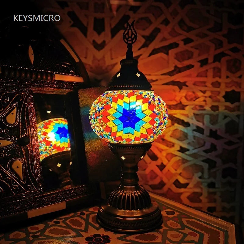 Moktan Sabai Turkish Mosaic Table Lamp Handcrafted Stained Glass Vintage Romantic Bedside Light