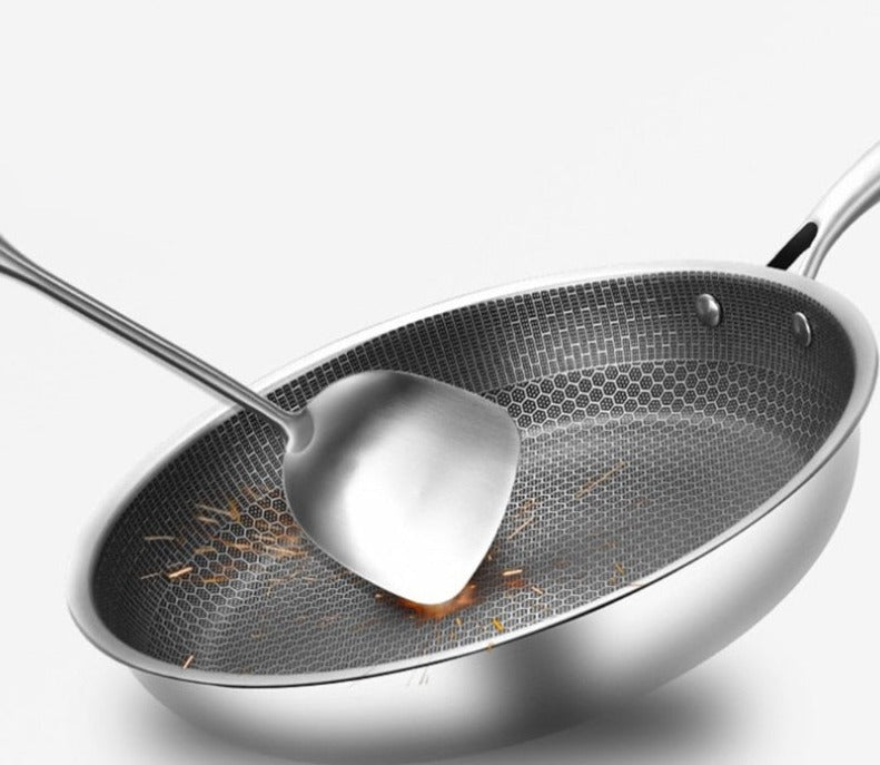 Moktan Sabai ChefSeries | Stainless Steel Frying Pan with Honeycomb Texture | Scratch-Resistant Non-Stick Coating for Even Cooking