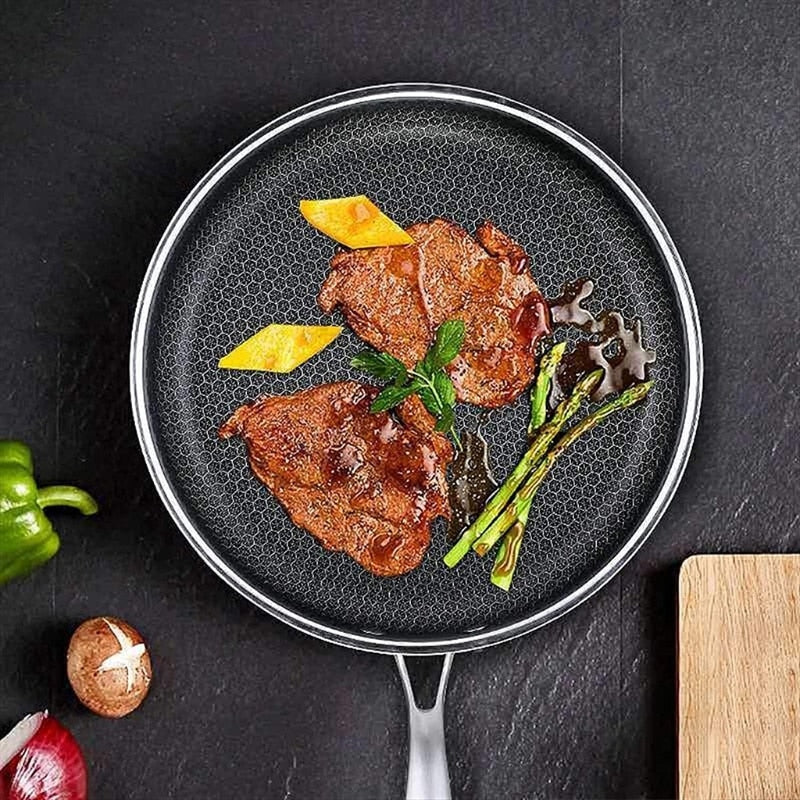 Moktan Sabai ChefSeries | Stainless Steel Frying Pan with Honeycomb Texture | Scratch-Resistant Non-Stick Coating for Even Cooking