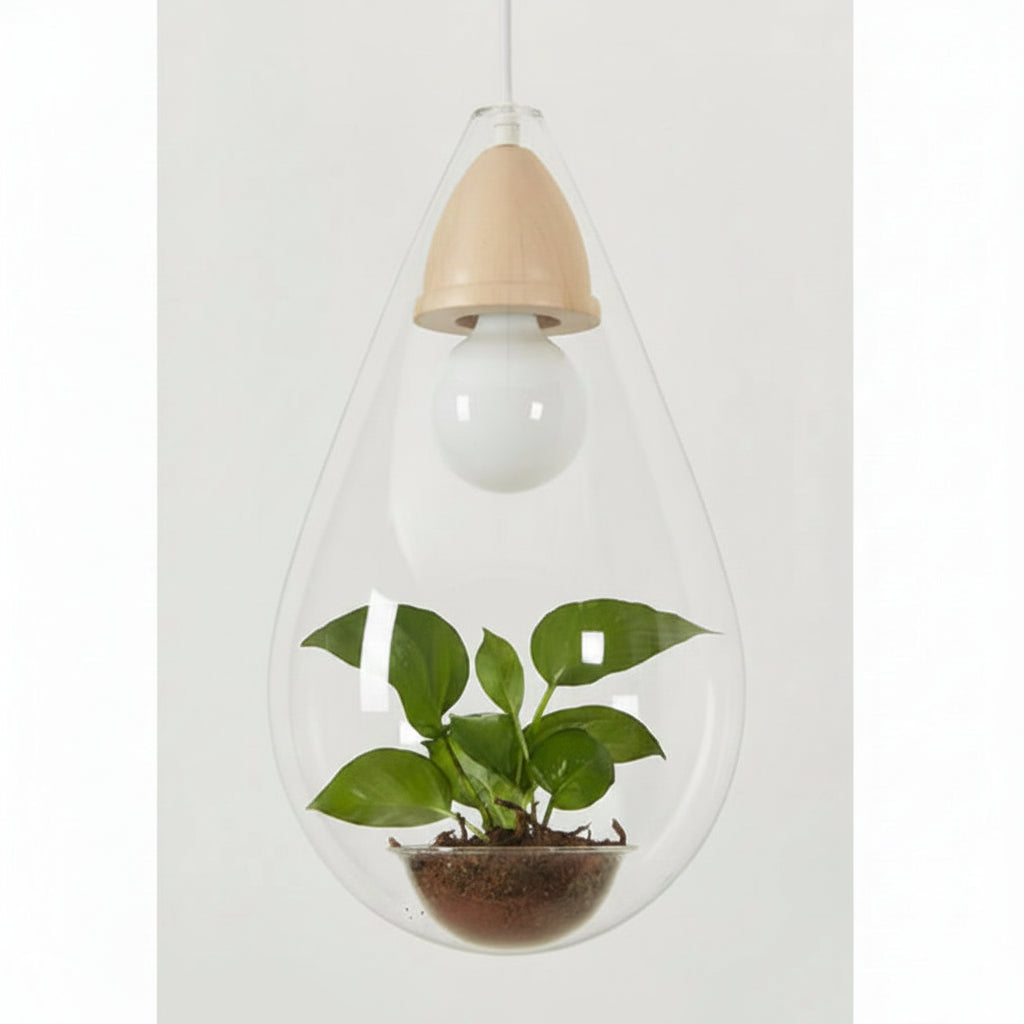 Moktan Sabai Art Deco LED Plant Pendant Light Wood Base Rustic Hanging Lamp for Dining Cafe Bar A WHITE