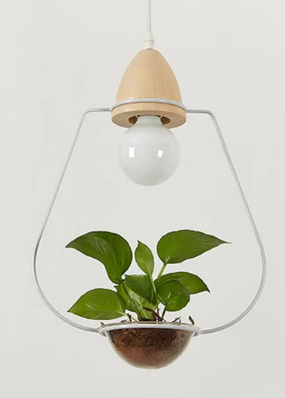 Moktan Sabai Art Deco LED Plant Pendant Light Wood Base Rustic Hanging Lamp for Dining Cafe Bar A WHITE