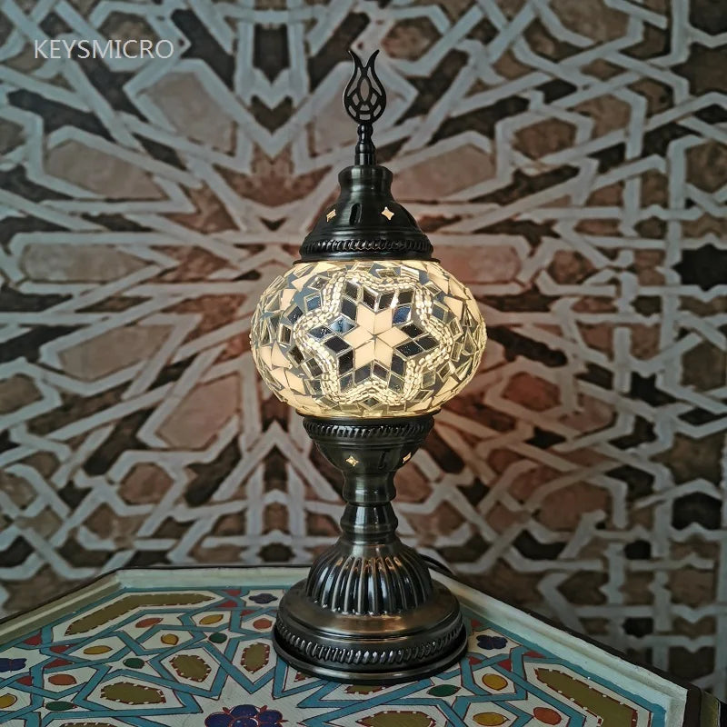 Moktan Sabai Turkish Mosaic Table Lamp Handcrafted Stained Glass Vintage Romantic Bedside Light