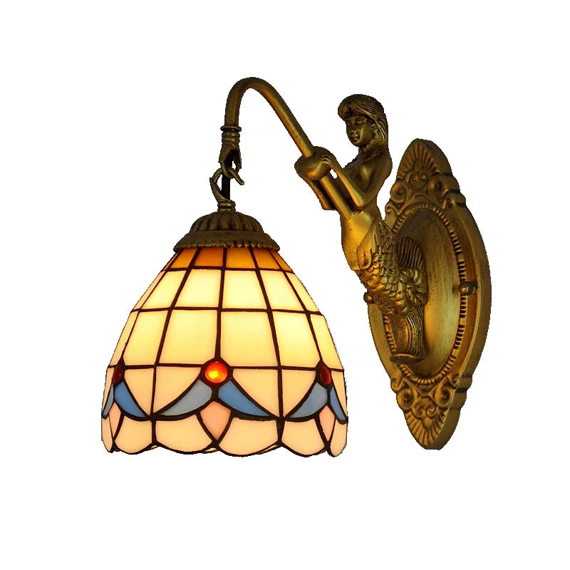 Moktan Sabai 6" Tiffany Style LED Wall Lamp Mermaid Glass Bedroom Living Room Vanity Light