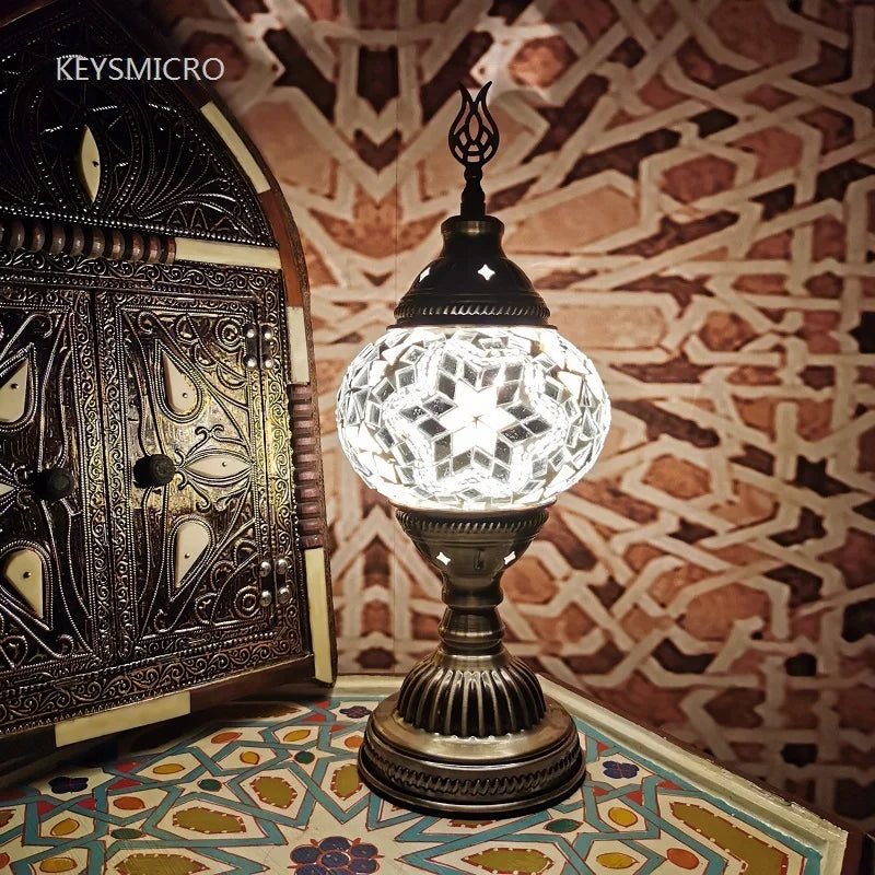 Moktan Sabai Turkish Mosaic Table Lamp Handcrafted Stained Glass Vintage Romantic Bedside Light
