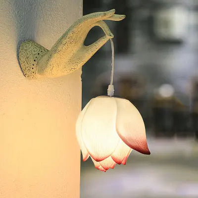 Moktan Sabai Modern Chinese Lotus Wall Lamp Creative Corridor Hallway Teahouse Art Decor Light Pink Lotus Right