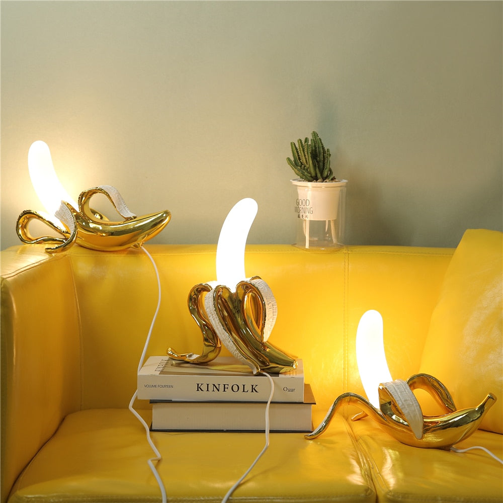 Moktan Sabai Banana Table Lamp Art Deco Brass Chrome Accent Light