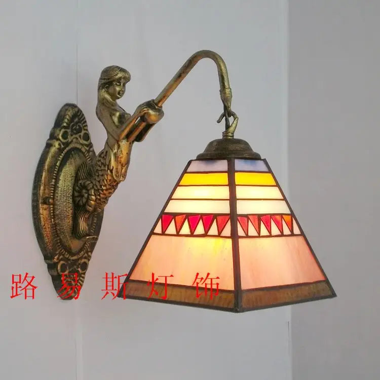 Moktan Sabai 6" Tiffany Style LED Wall Lamp Mermaid Glass Bedroom Living Room Vanity Light D