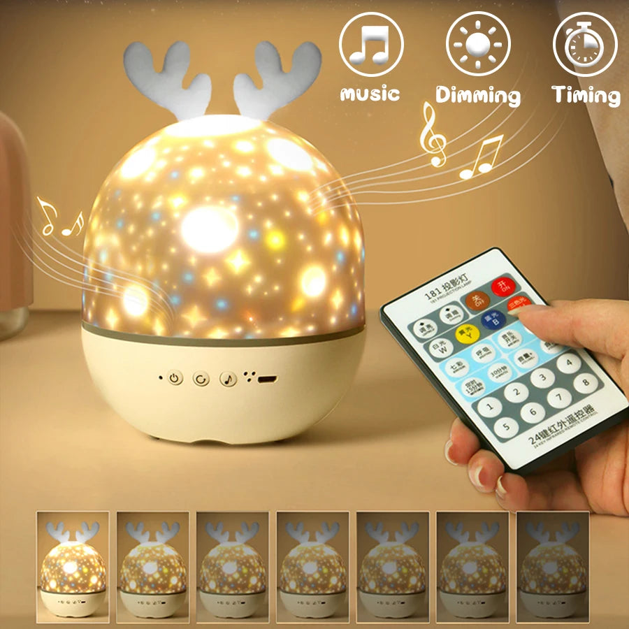 Moktan Sabai Deer Music Projector Night Light Starry Sky Rotating Lamp Bluetooth Speaker