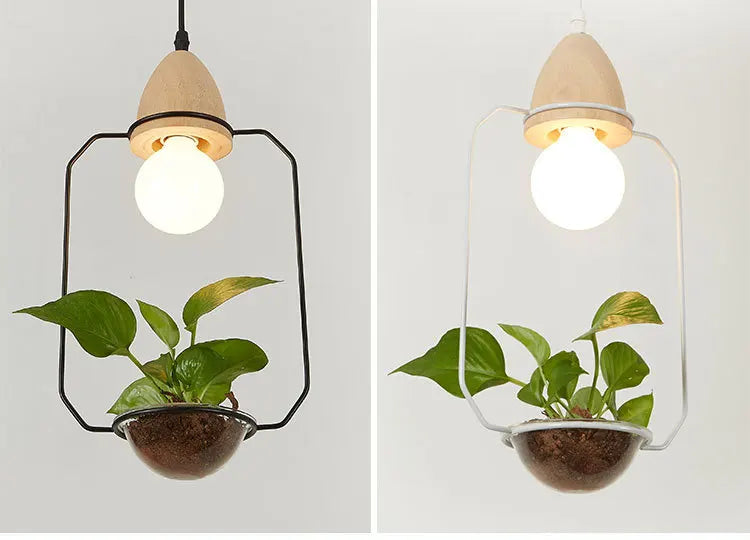 Moktan Sabai Art Deco LED Plant Pendant Light Wood Base Rustic Hanging Lamp for Dining Cafe Bar