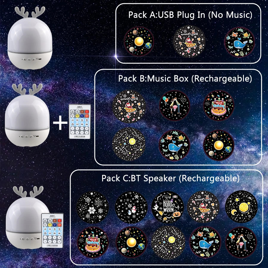 Moktan Sabai Deer Music Projector Night Light Starry Sky Rotating Lamp Bluetooth Speaker
