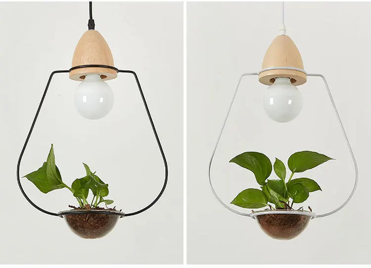 Moktan Sabai Art Deco LED Plant Pendant Light Wood Base Rustic Hanging Lamp for Dining Cafe Bar