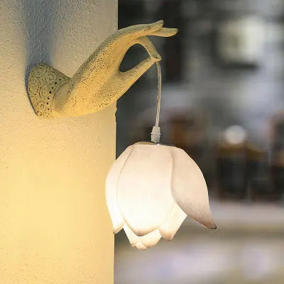 Moktan Sabai Modern Chinese Lotus Wall Lamp Creative Corridor Hallway Teahouse Art Decor Light White Lotus Right
