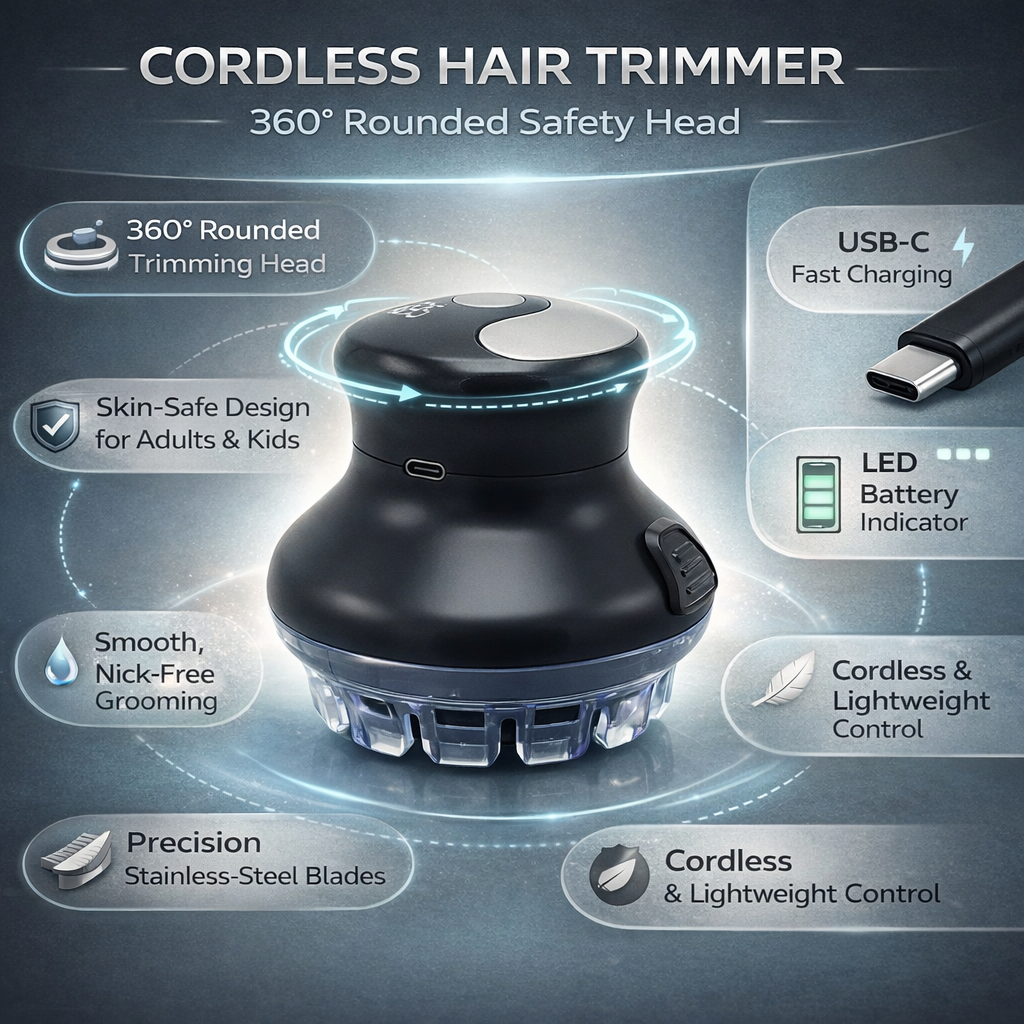 Moktan Sabai GroomEase | Hair Trimmer for Men with Rounded Safety Blade | Cordless & USB-C Rechargeable for Precise Grooming