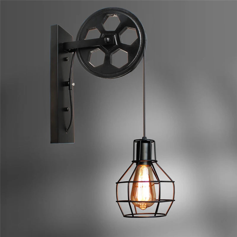 Moktan Sabai Vintage Industrial Pulley Wall Sconce LED Bedroom Mirror Retro Wall Light