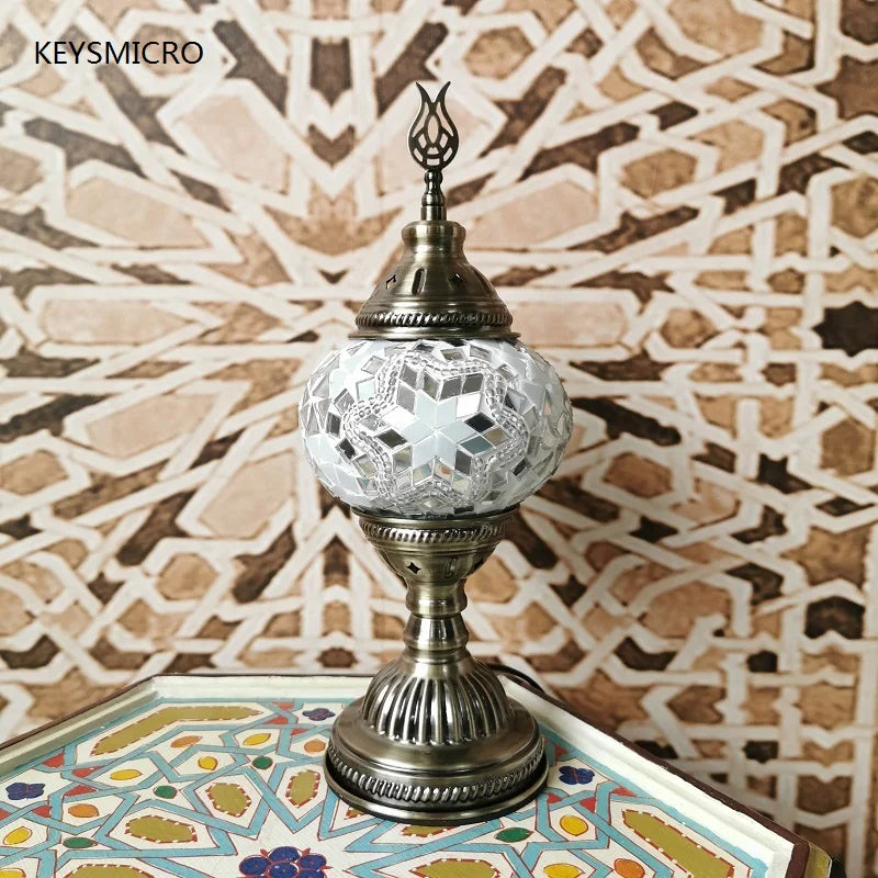 Moktan Sabai Turkish Mosaic Table Lamp Handcrafted Stained Glass Vintage Romantic Bedside Light