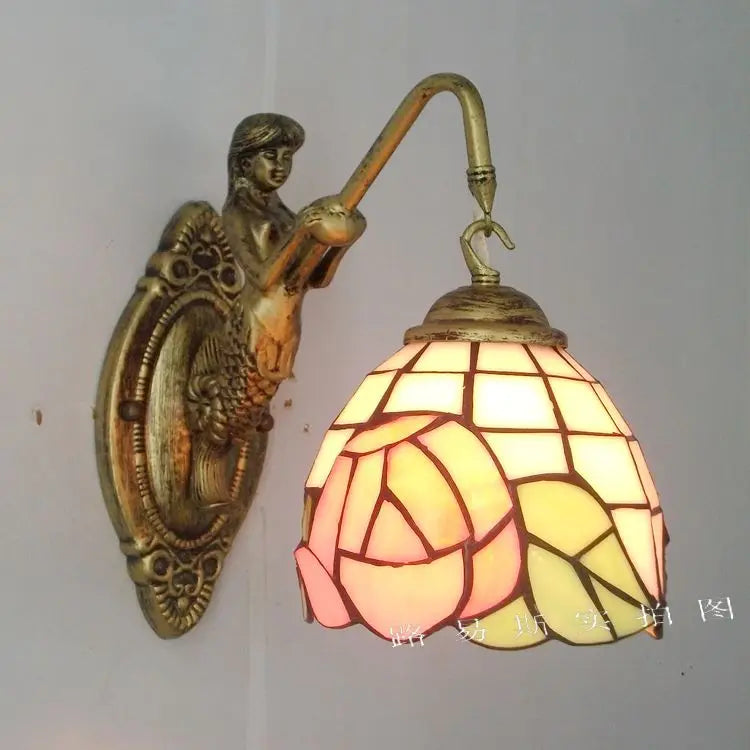 Moktan Sabai 6" Tiffany Style LED Wall Lamp Mermaid Glass Bedroom Living Room Vanity Light C