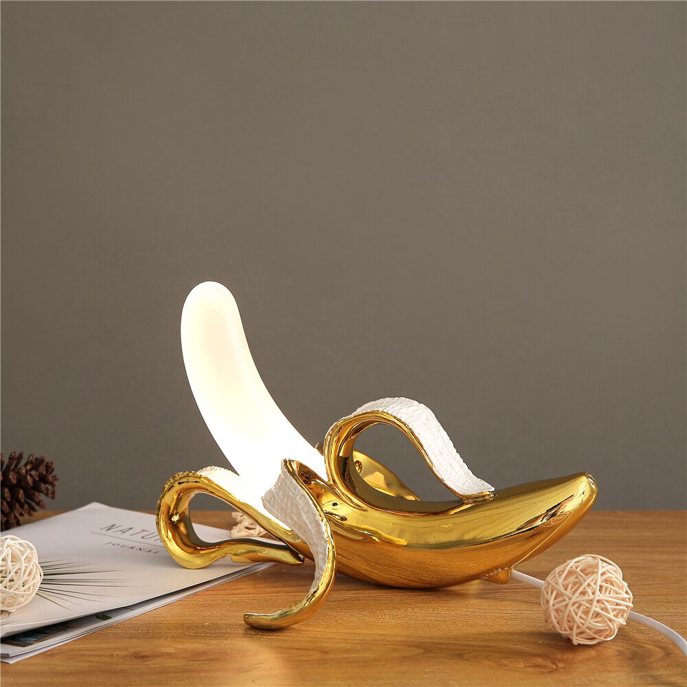 Moktan Sabai Banana Table Lamp Art Deco Brass Chrome Accent Light