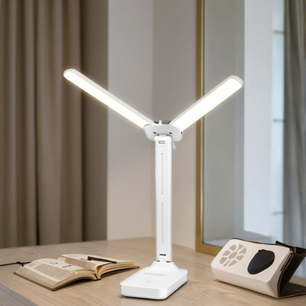 Moktan Sabai Dual Head LED Desk Lamp | USB Rechargeable Foldable Dimmable Study Reading Light