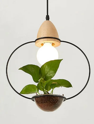 Moktan Sabai Art Deco LED Plant Pendant Light Wood Base Rustic Hanging Lamp for Dining Cafe Bar C BLACK