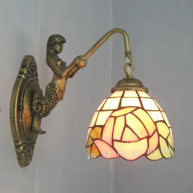Moktan Sabai 6" Tiffany Style LED Wall Lamp Mermaid Glass Bedroom Living Room Vanity Light