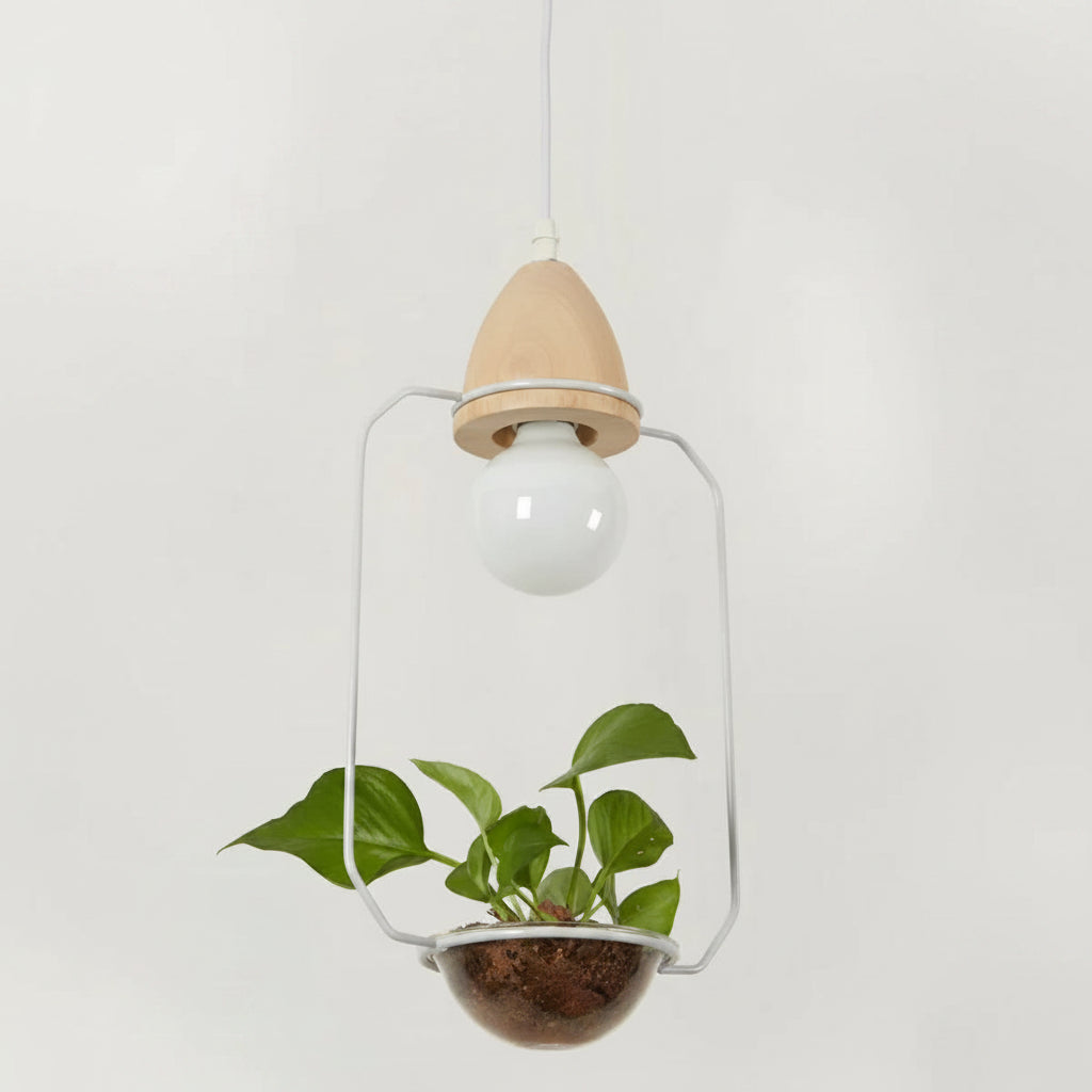 Moktan Sabai Art Deco LED Plant Pendant Light Wood Base Rustic Hanging Lamp for Dining Cafe Bar B WHITE