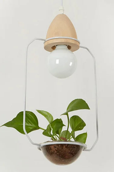Moktan Sabai Art Deco LED Plant Pendant Light Wood Base Rustic Hanging Lamp for Dining Cafe Bar B WHITE