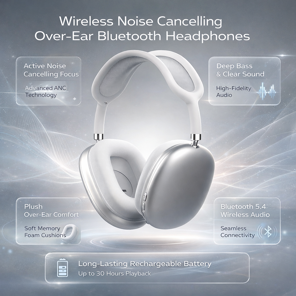 Moktan Sabai Wireless Noise Cancelling Headphones | Deep Bass Over Ear Design for Immersive Sound Experience