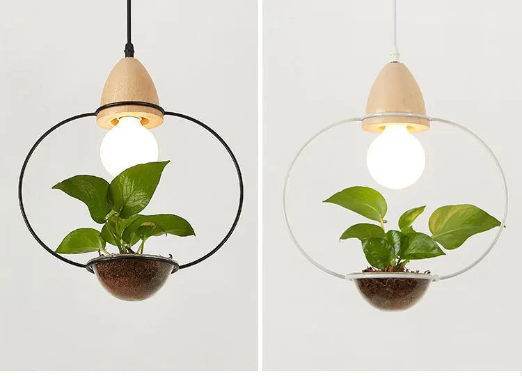 Moktan Sabai Art Deco LED Plant Pendant Light Wood Base Rustic Hanging Lamp for Dining Cafe Bar