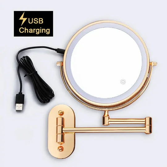 Moktan Sabai Rechargeable LED Makeup Mirror 10X Magnifying Wall Mount Gold