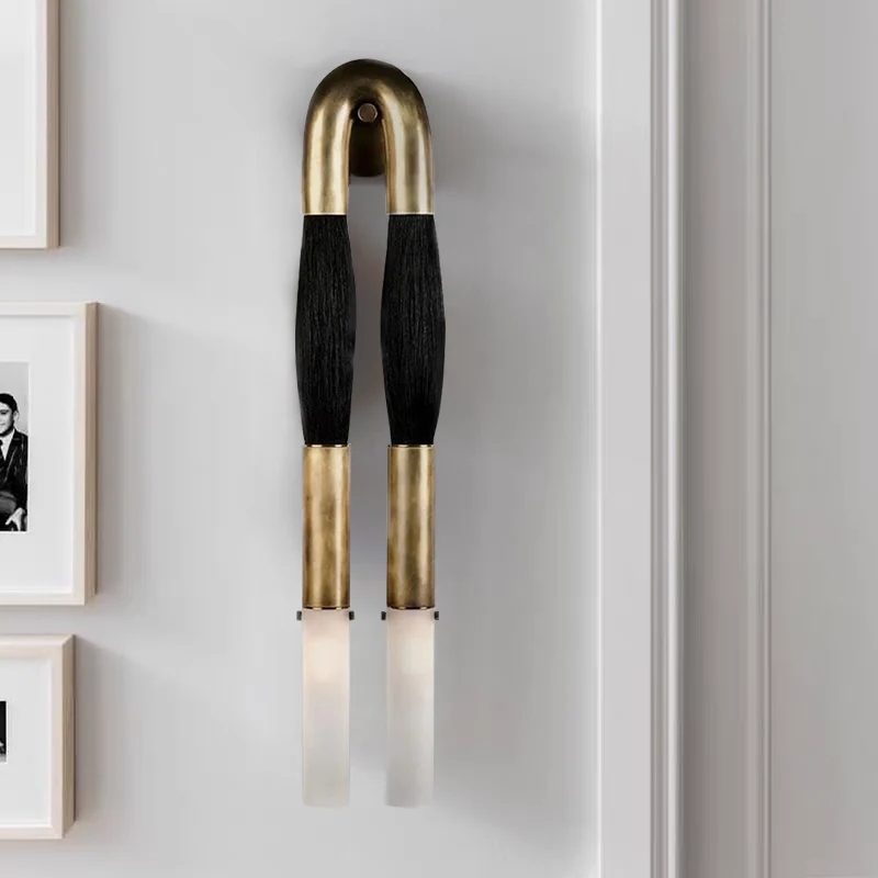 Moktan Sabai Modern Brass and Glass Wall Sconce AGED BRASS JET BLACK
