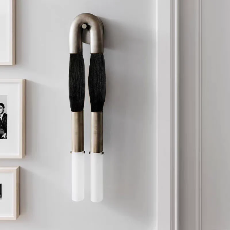 Moktan Sabai Modern Brass and Glass Wall Sconce TARNISHED SILVER JET BLACK