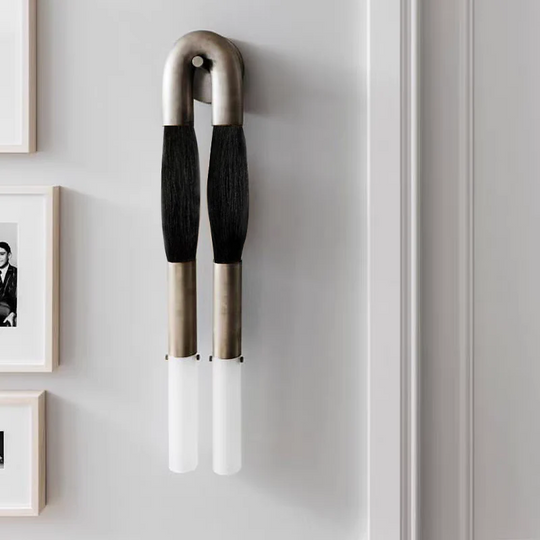 Moktan Sabai Modern Brass and Glass Wall Sconce TARNISHED SILVER JET BLACK