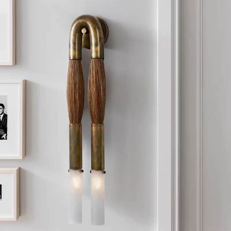 Moktan Sabai Modern Brass and Glass Wall Sconce AGED BRASS FLAXEN