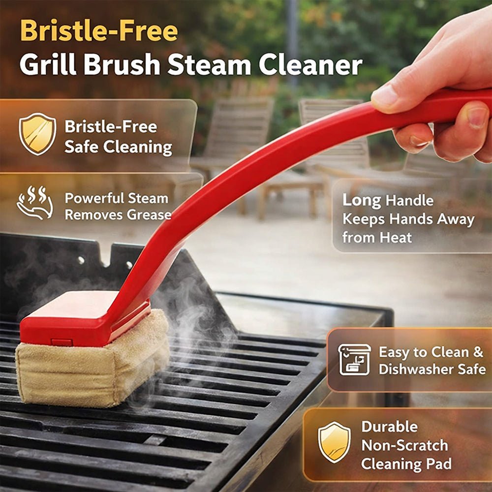 Moktan Sabai Bristle-Free Grill Steam Cleaner Brush with Long Handle