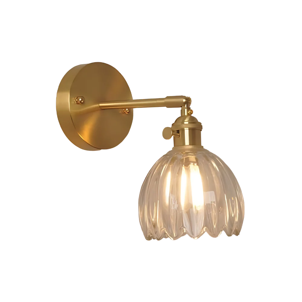 Moktan Sabai Vintage Brass Tulip Glass Wall Sconce 1-Light Classic Wall Light Ice Light Wrought Iron Version Bulb Not Included