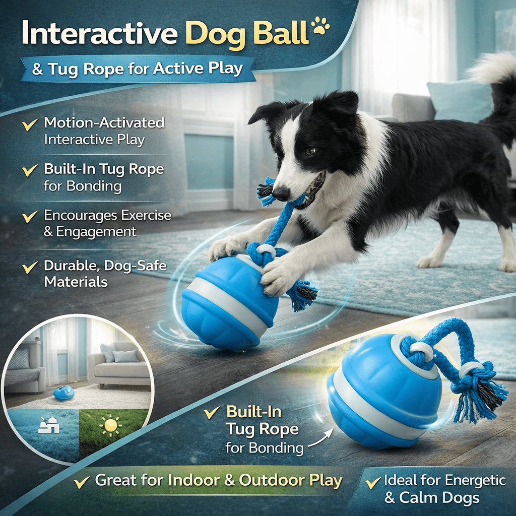Moktan Sabai Interactive Dog Toy Motion Sensor Ball with Tug Rope Active Play Toy