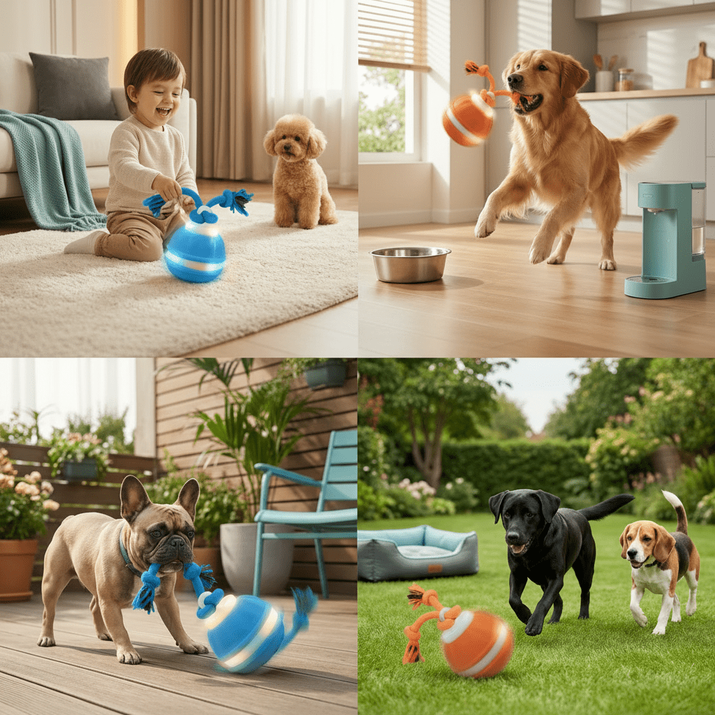 Moktan Sabai Interactive Dog Toy Motion Sensor Ball with Tug Rope Active Play Toy