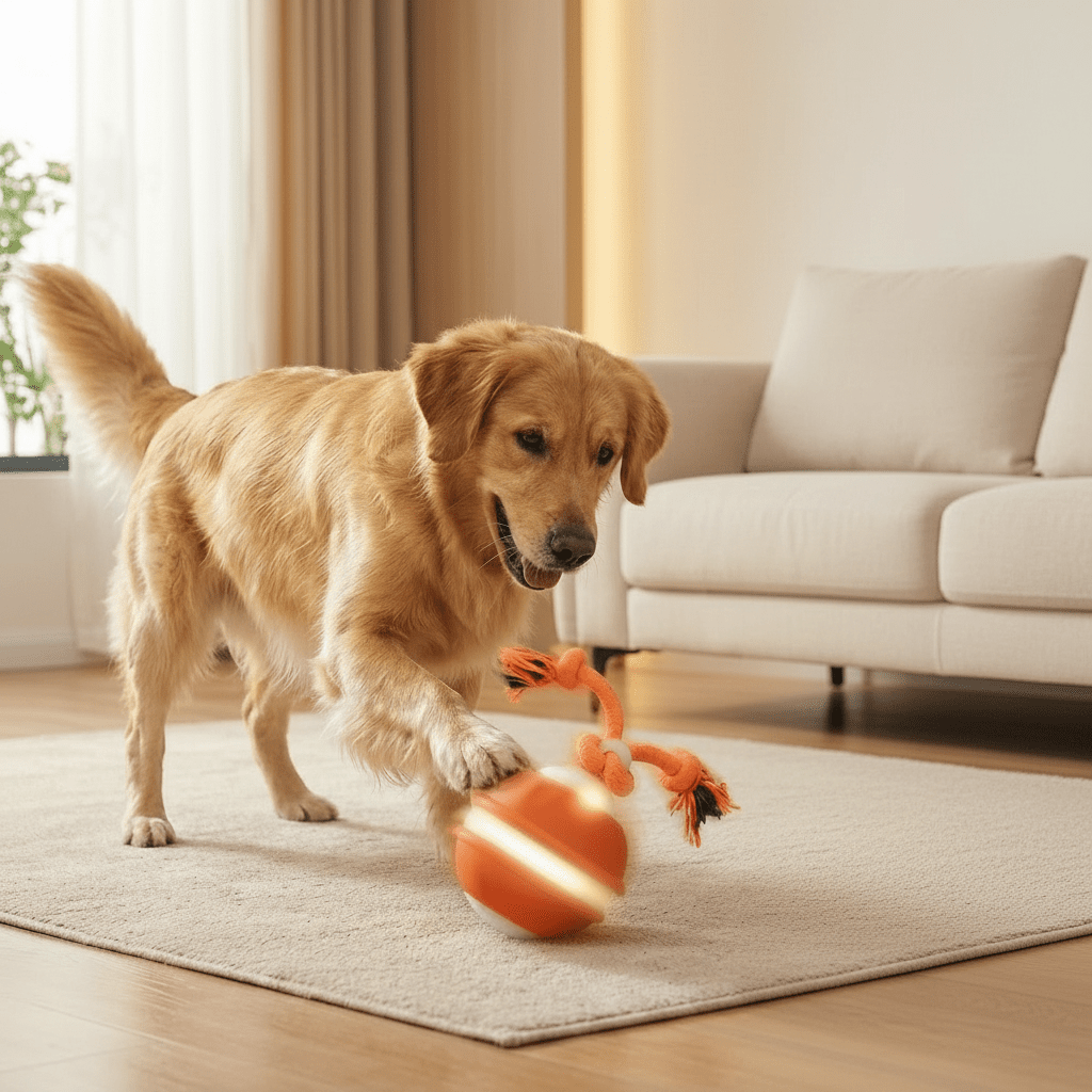 Moktan Sabai Interactive Dog Toy Motion Sensor Ball with Tug Rope Active Play Toy