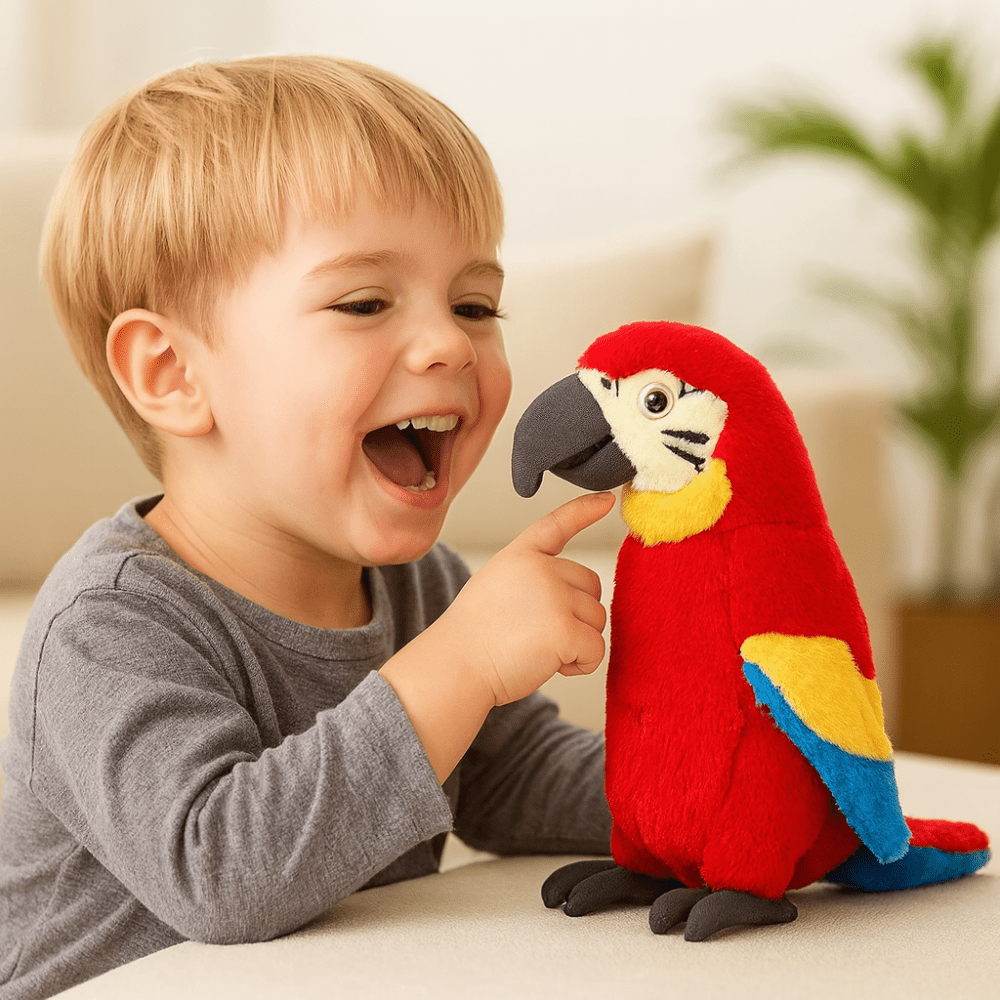 Moktan Sabai Interactive Talking Parrot Plush Toy Voice Repeating Learning Toy for Kids Red