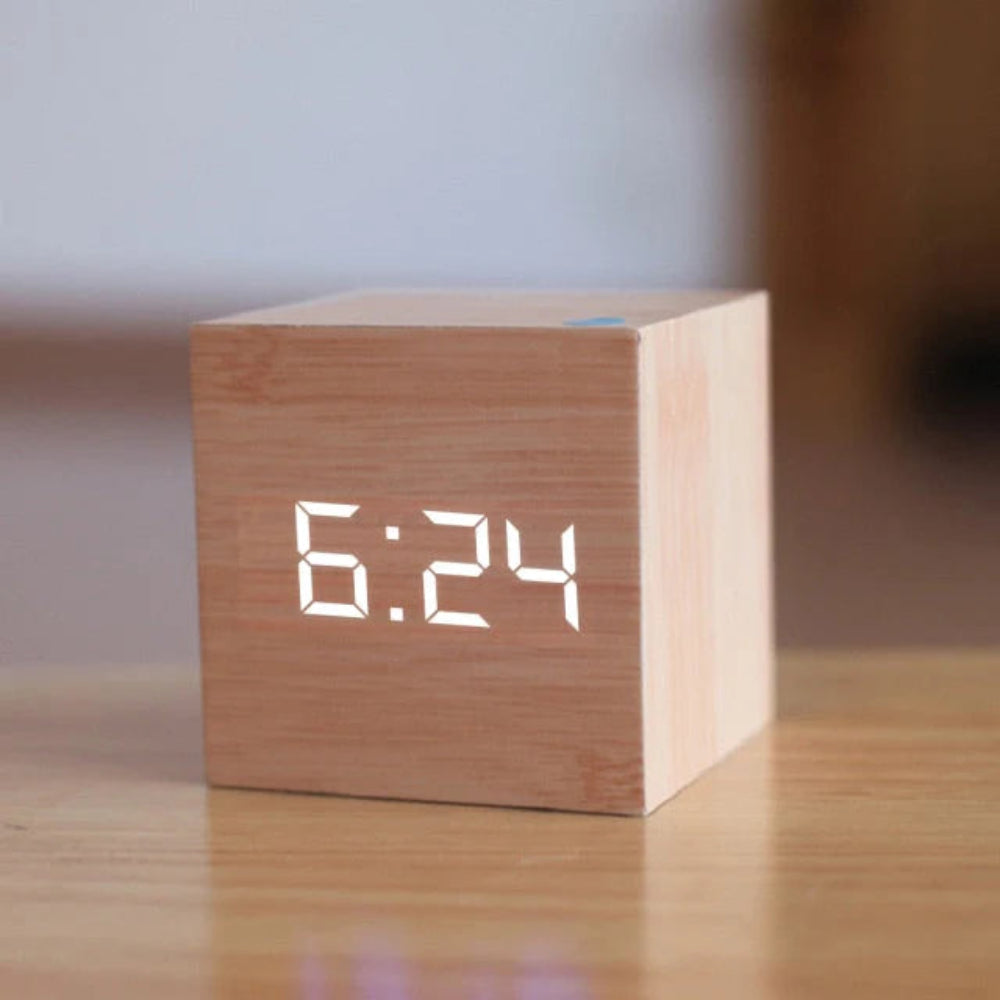 Moktan Sabai Mini LED Digital Alarm Clock Wood-White