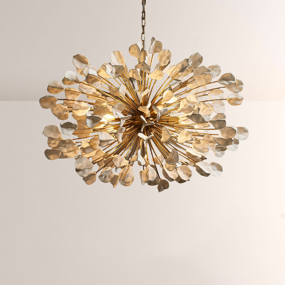 Moktan Sabai Modern Ceramic Leaf Chandelier Brass BRASS IVORY