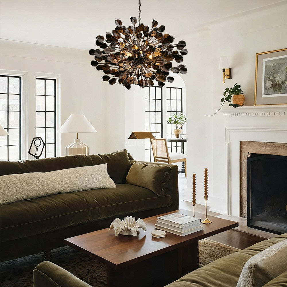 Moktan Sabai Modern Ceramic Leaf Chandelier Brass