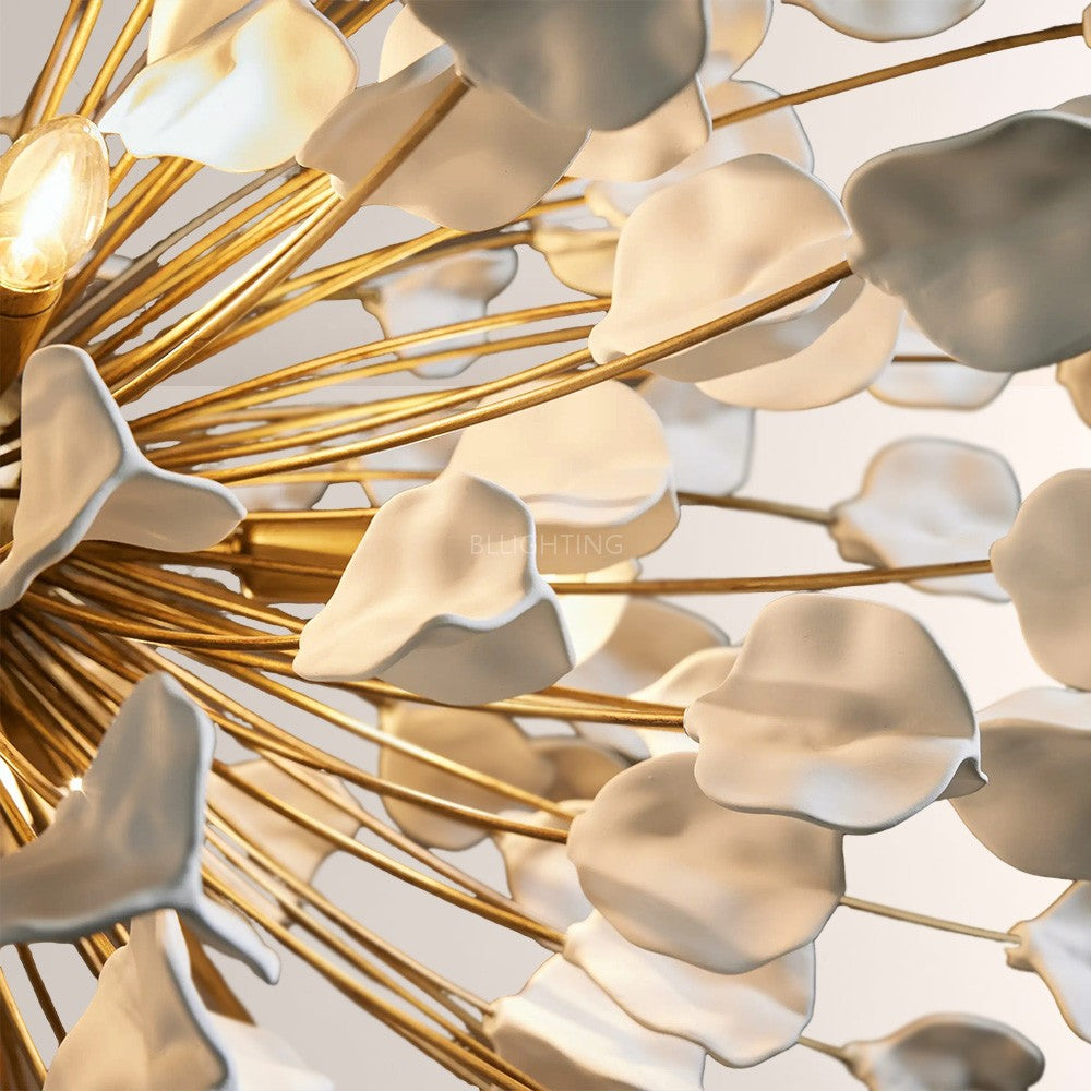 Moktan Sabai Modern Ceramic Leaf Chandelier Brass